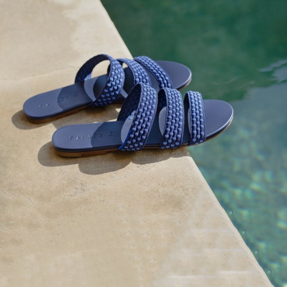Rothy’s Triple Band Blue Basket Stitch Sandals 9.5